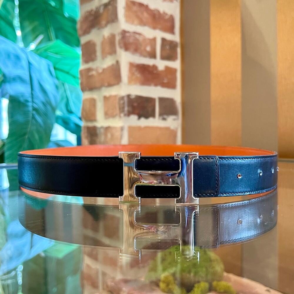 HERMES Black Box Calfskin & Orange Togo Calfskin Reversible Belt Kit Sz 100 - Picture 2 of 8